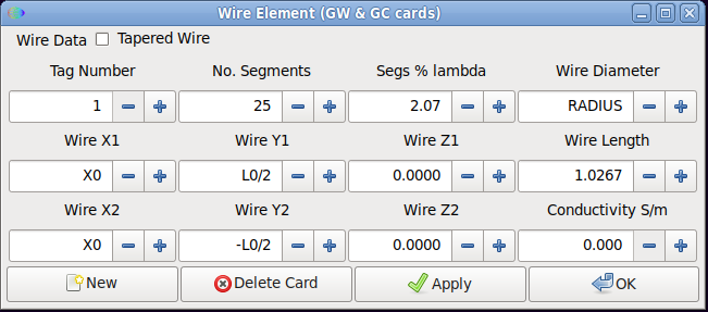 SY expressions entered directly in NEC2 card editor fields